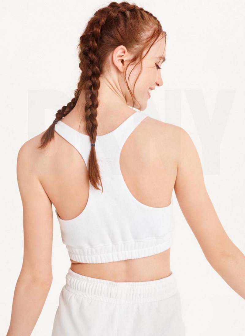 White DKNY Metallic Logo Bralette Women's Tank Tops | USA-D0495