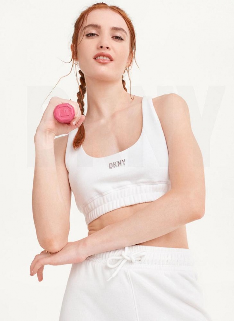 White DKNY Metallic Logo Bralette Women\'s Tank Tops | USA-D0495