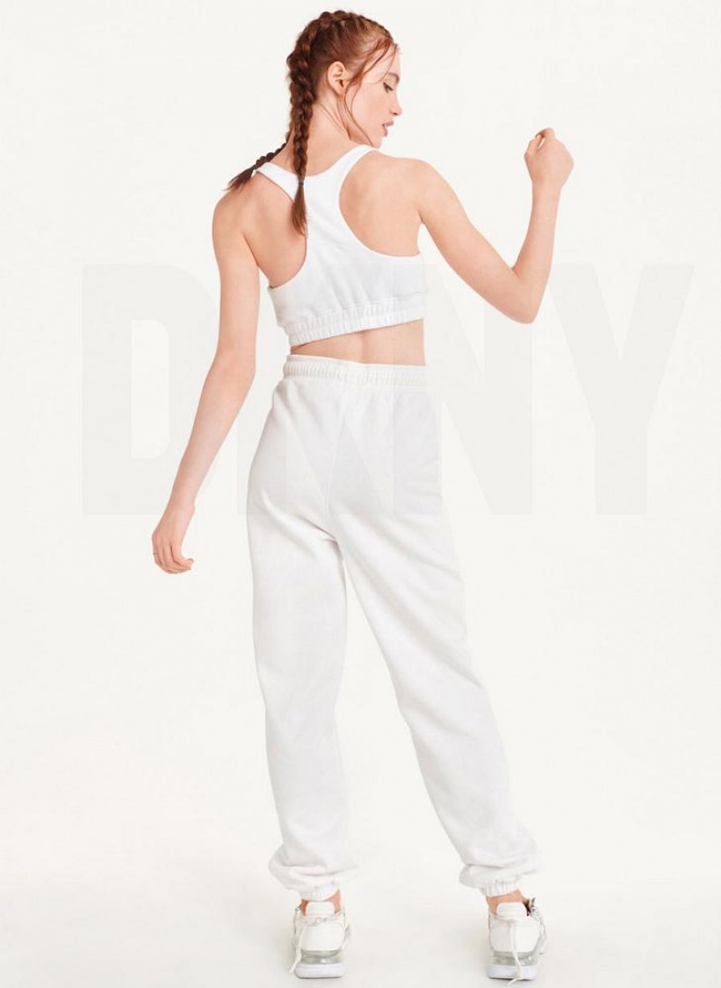 White DKNY Metallic Logo Women's Joggers | USA-D1161