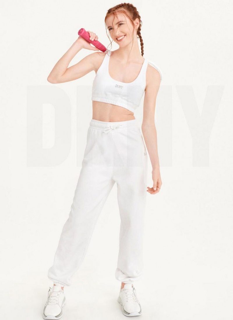 White DKNY Metallic Logo Women's Joggers | USA-D1161