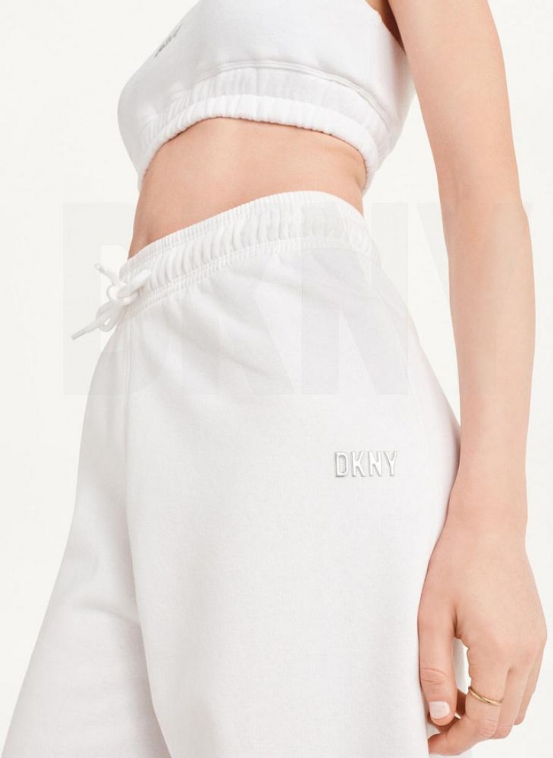 White DKNY Metallic Logo Women's Joggers | USA-D1161