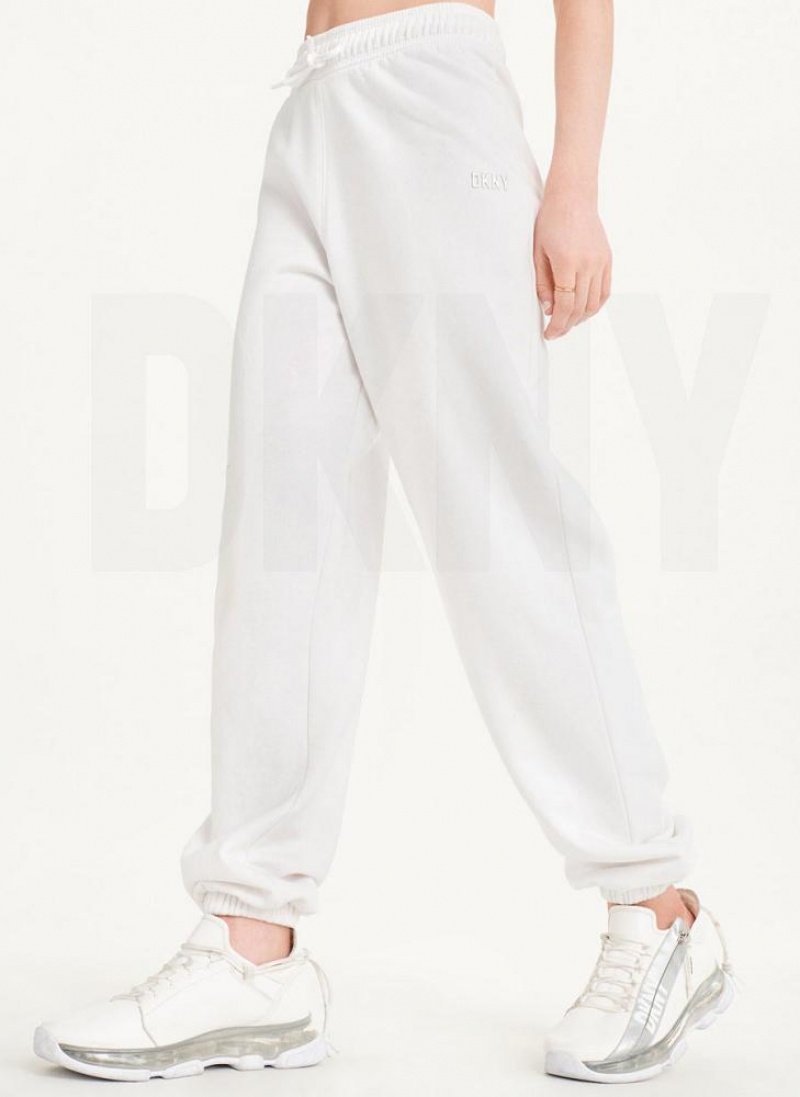 White DKNY Metallic Logo Women\'s Joggers | USA-D1161
