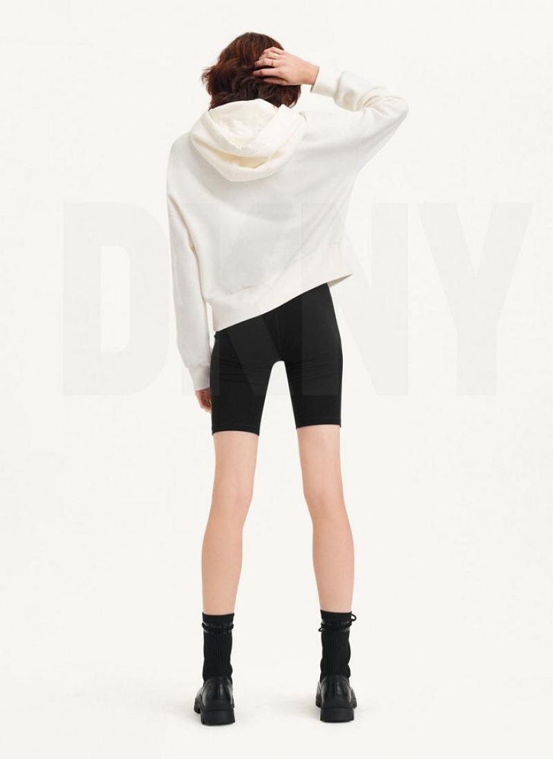 White DKNY Mixed Distressed Metallic Logo Cropped Women's Hoodies | USA-D0853