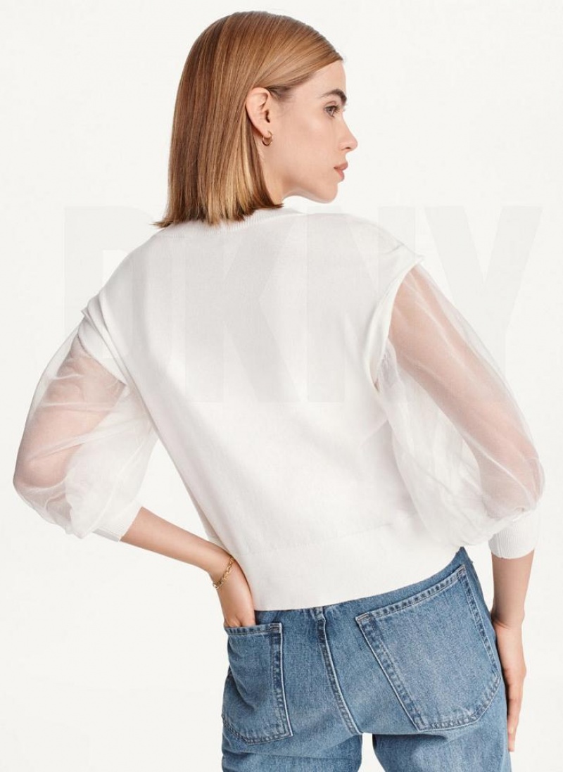 White DKNY Mixed Media Women's Sweaters | USA-D0298