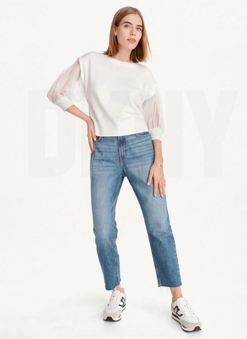 White DKNY Mixed Media Women's Sweaters | USA-D0298