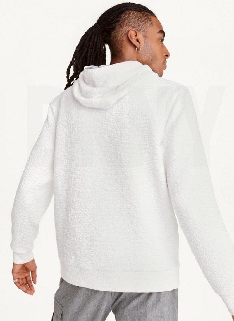 White DKNY Novelty Quilted Texture Men's Hoodies | USA-D0252