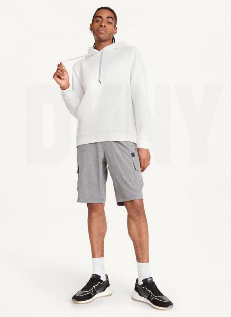 White DKNY Novelty Quilted Texture Men's Hoodies | USA-D0252