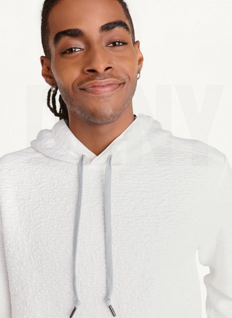 White DKNY Novelty Quilted Texture Men's Hoodies | USA-D0252