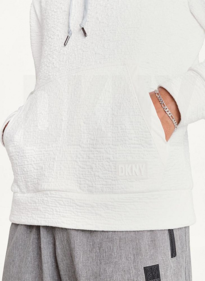 White DKNY Novelty Quilted Texture Men's Hoodies | USA-D0252