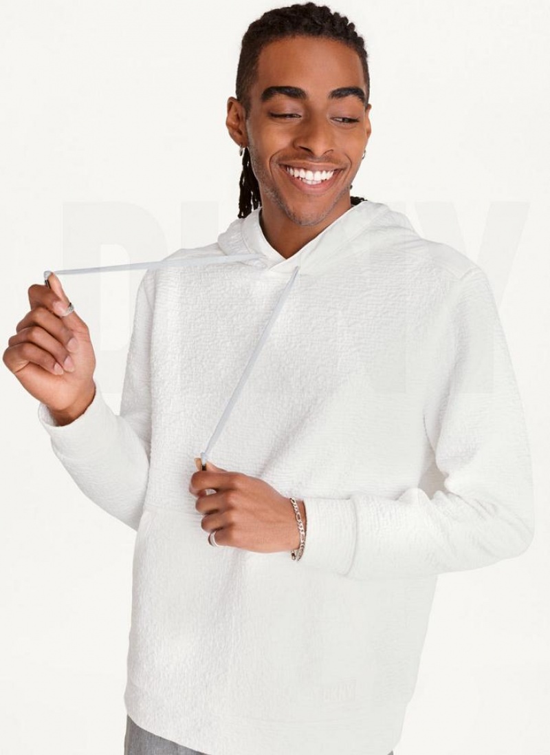 White DKNY Novelty Quilted Texture Men\'s Hoodies | USA-D0252