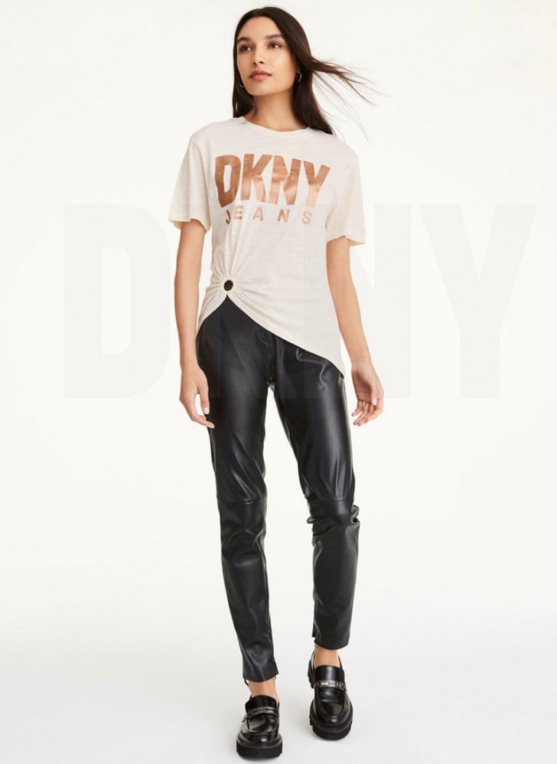 White DKNY O-Ring Logo Women's T Shirts | USA-D0746