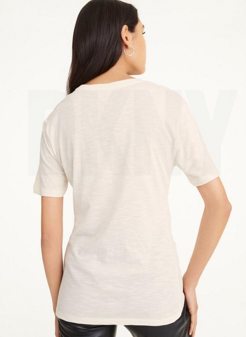 White DKNY O-Ring Logo Women's T Shirts | USA-D0746