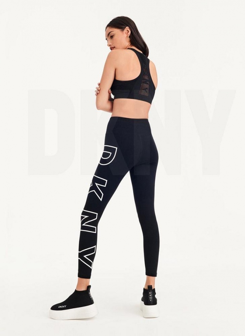 White DKNY Outline Logo Women's Leggings | USA-D1358