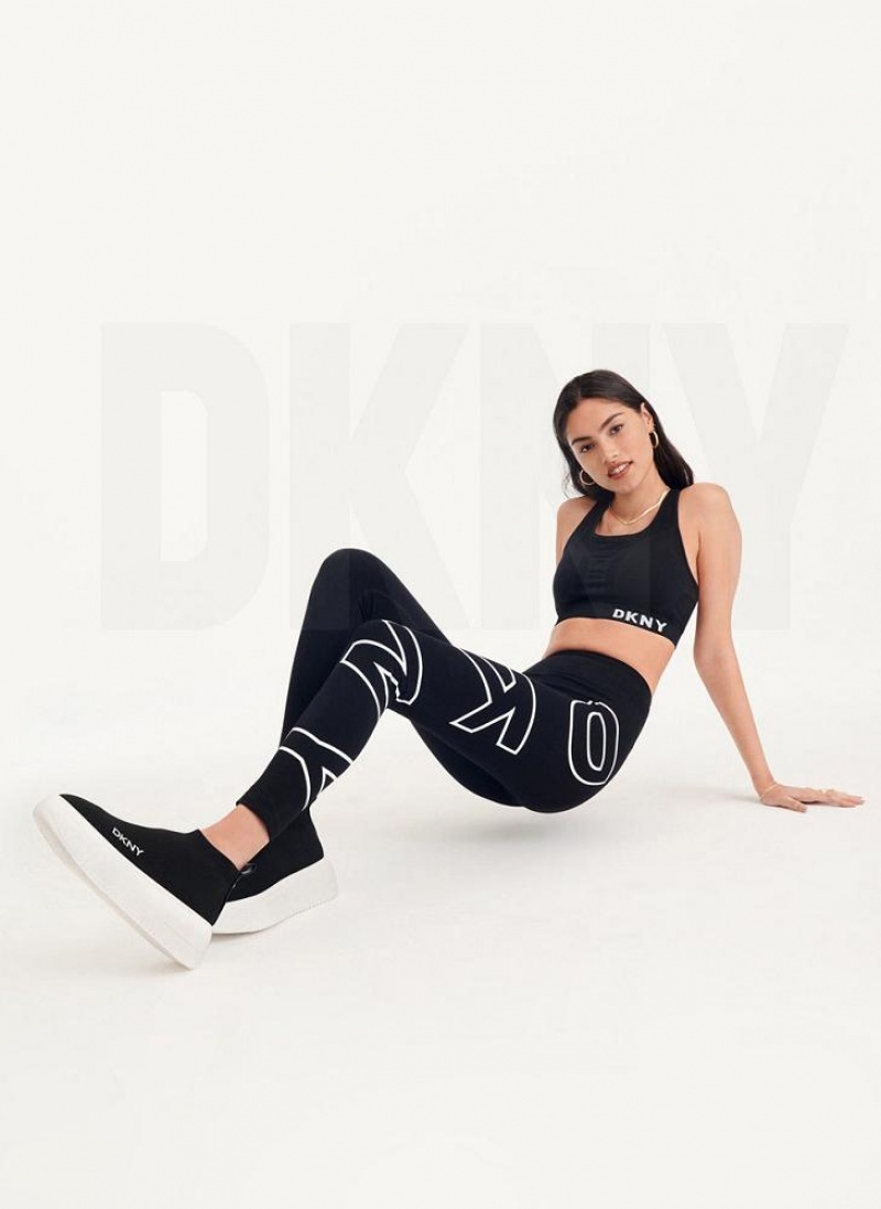 White DKNY Outline Logo Women's Leggings | USA-D1358