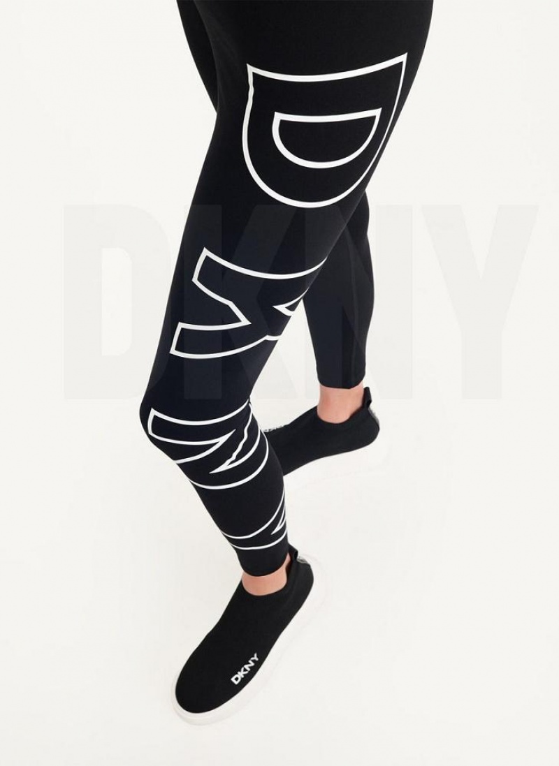 White DKNY Outline Logo Women's Leggings | USA-D1358