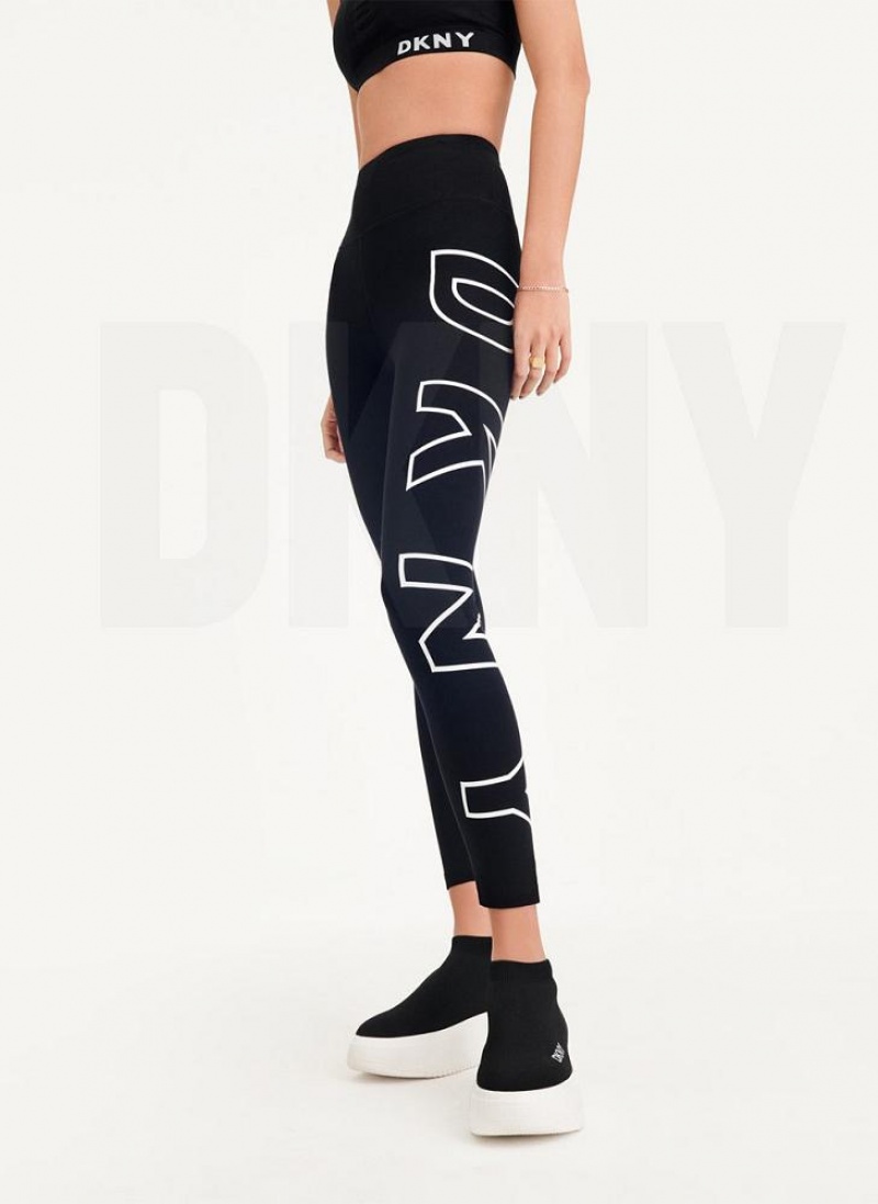 White DKNY Outline Logo Women's Leggings | USA-D1358