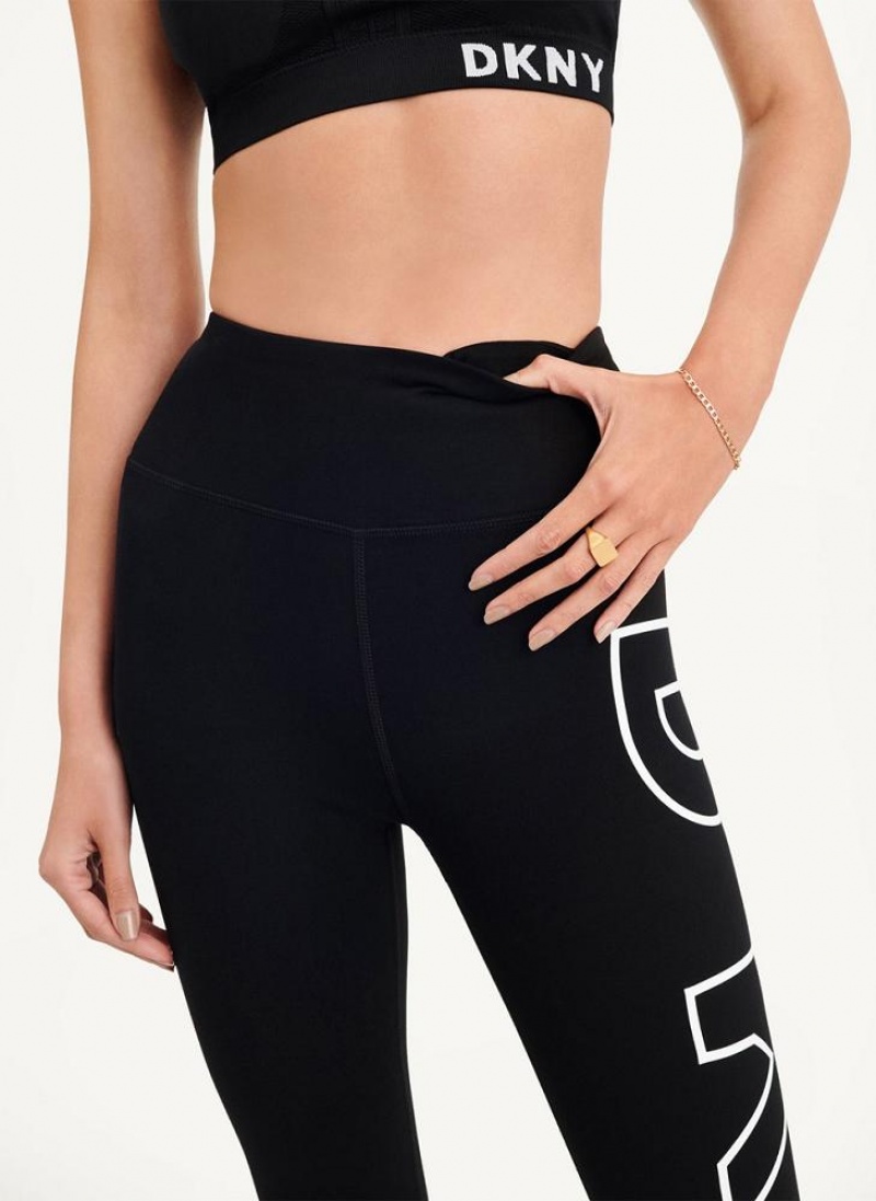 White DKNY Outline Logo Women's Leggings | USA-D1358