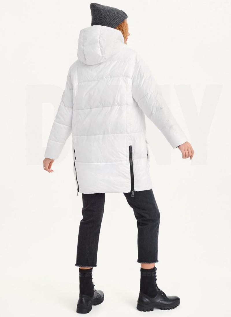 White DKNY Oversized Token Logo Puffer Women's Coats | USA-D1408