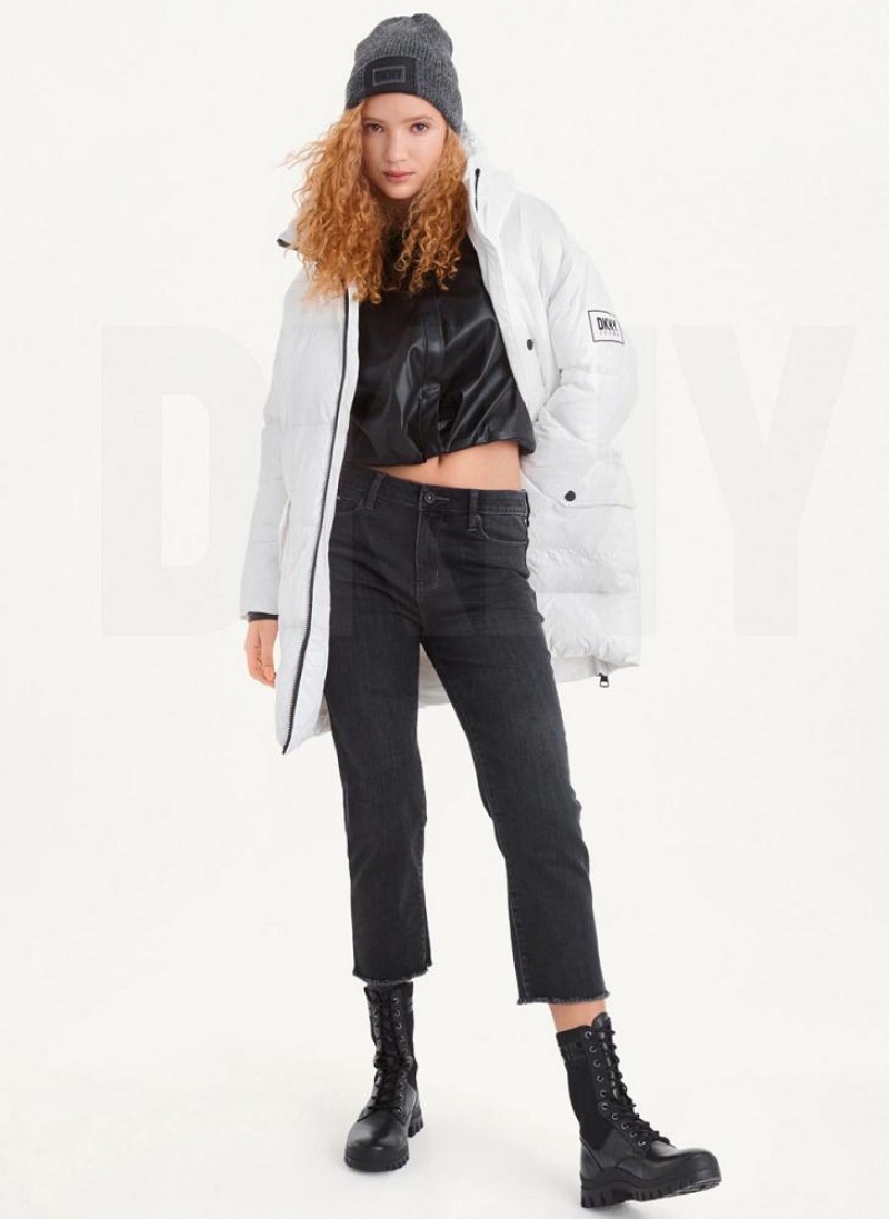 White DKNY Oversized Token Logo Puffer Women's Coats | USA-D1408