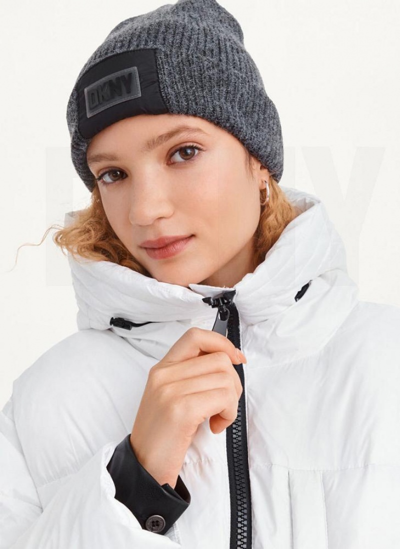 White DKNY Oversized Token Logo Puffer Women's Coats | USA-D1408