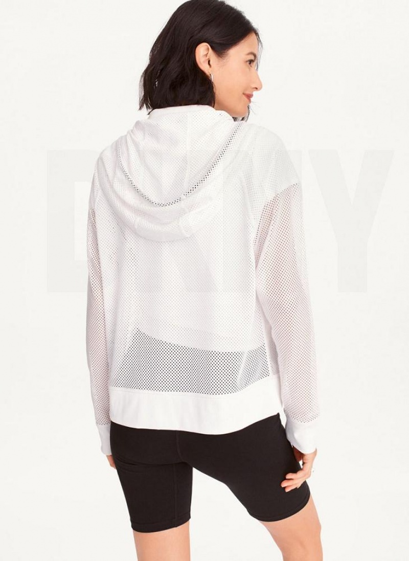 White DKNY Ozone Mesh Relaxed Full Zip Women's Jackets | USA-D1032