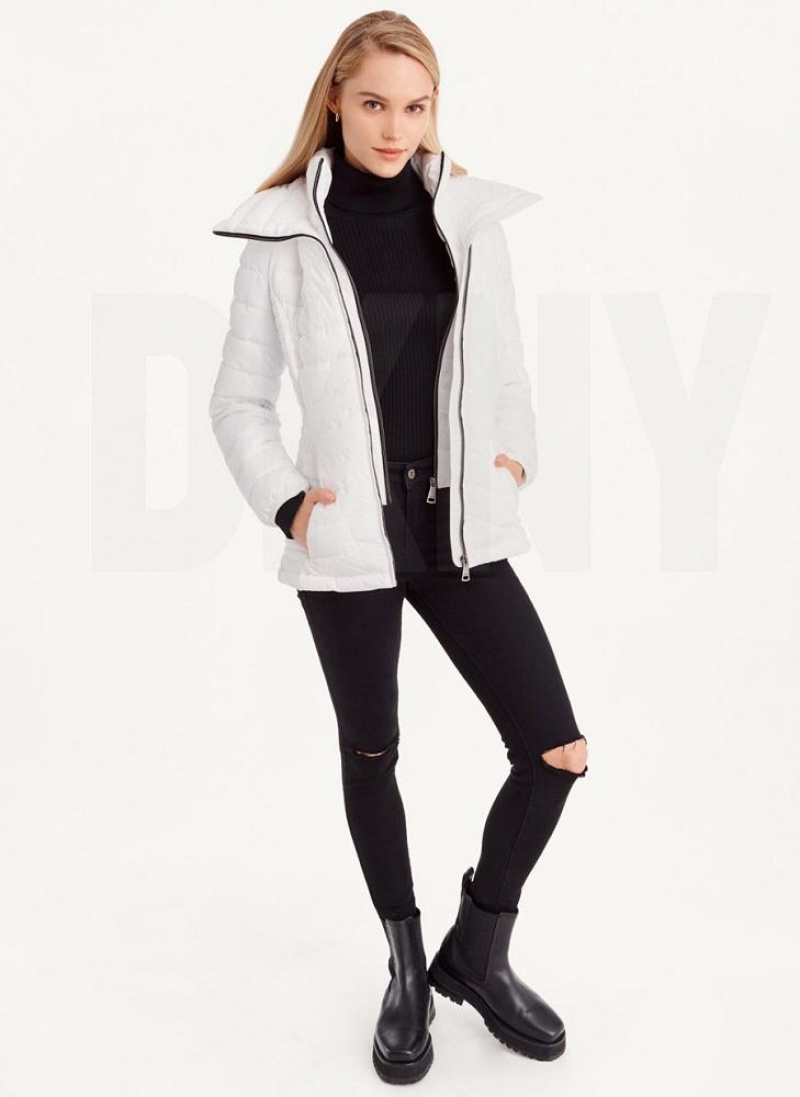 White DKNY Packable Women's Coats | USA-D1462