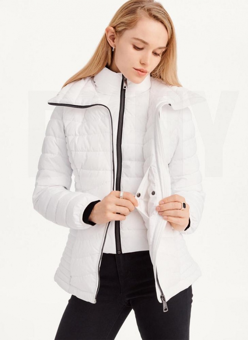 White DKNY Packable Women's Coats | USA-D1462