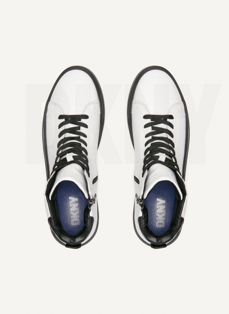 White DKNY Plain Hi Top Men's Boots | USA-D0934