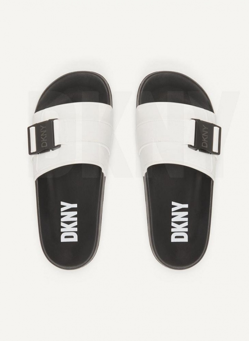 White DKNY Pool Shoes Slides | USA-D0519
