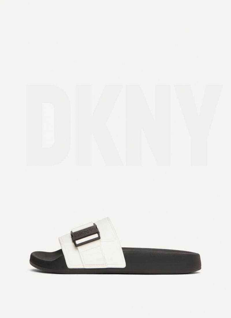 White DKNY Pool Shoes Slides | USA-D0519