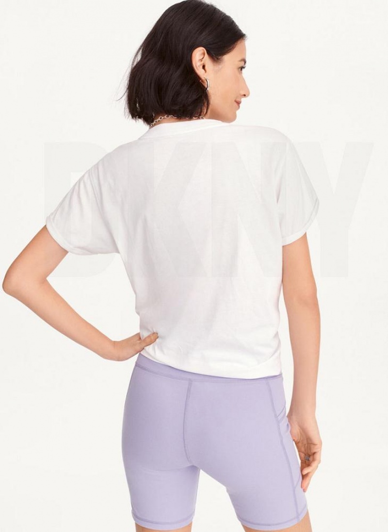 White DKNY Pride Logo Knot Front Women's T Shirts | USA-D0652