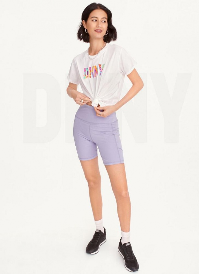 White DKNY Pride Logo Knot Front Women's T Shirts | USA-D0652