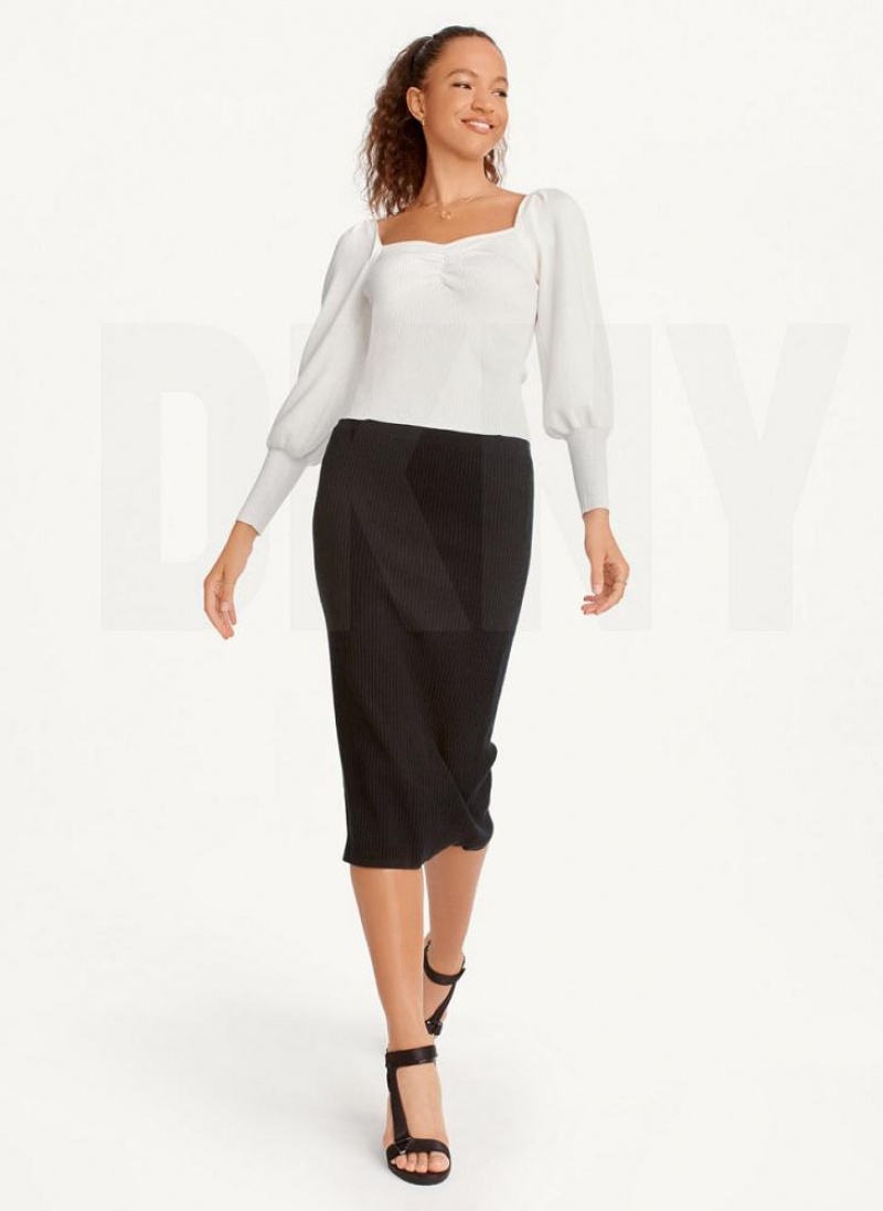 White DKNY Puff-Sleeve Sweatheart Women's Sweaters | USA-D1119