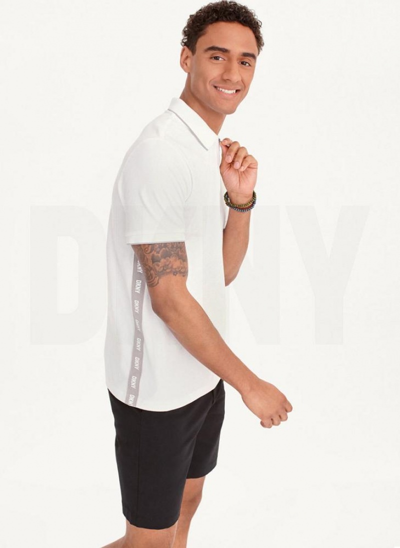 White DKNY Quarter Zip Sport Men's Polo Shirts | USA-D1661