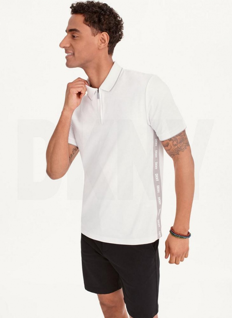 White DKNY Quarter Zip Sport Men\'s Polo Shirts | USA-D1661