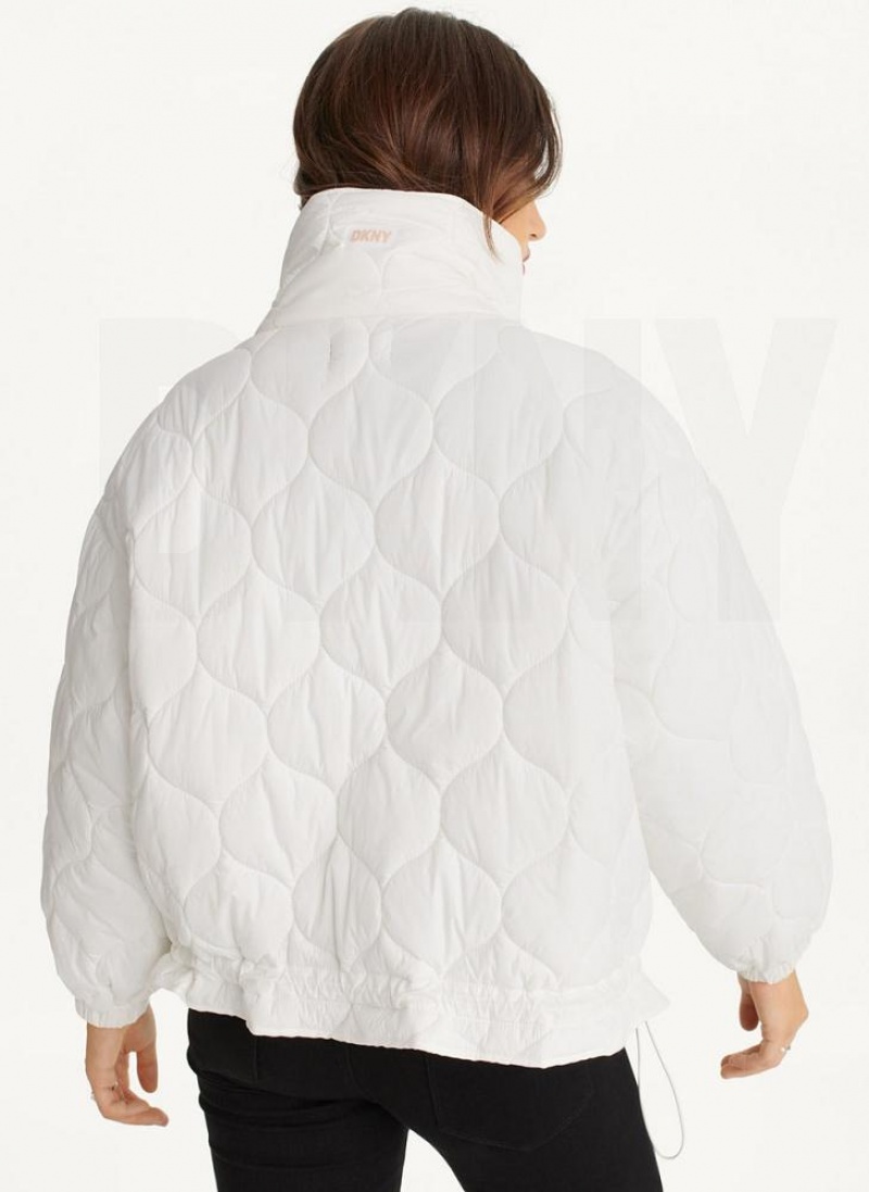 White DKNY Quilted With Sherpa Pockets Women's Coats | USA-D1106