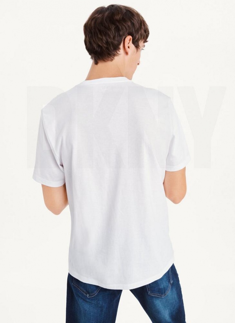 White DKNY Repeated Cross Chest Men's T Shirts | USA-D1970