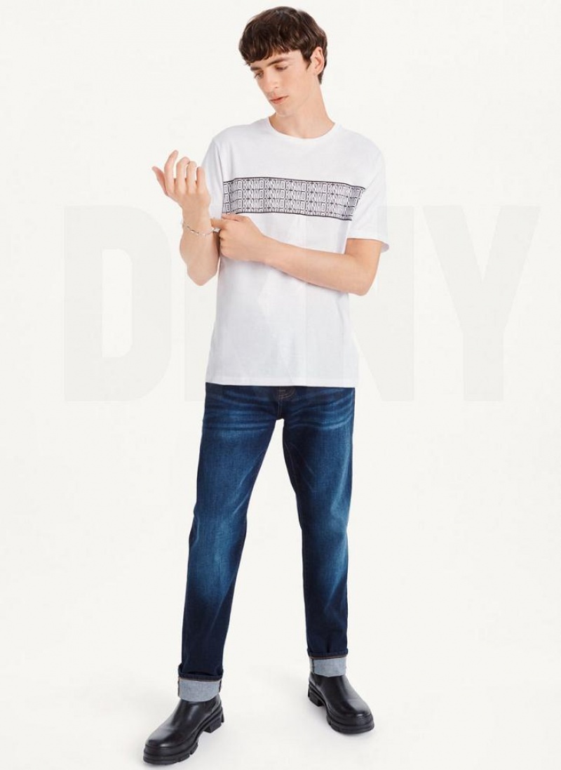 White DKNY Repeated Cross Chest Men's T Shirts | USA-D1970