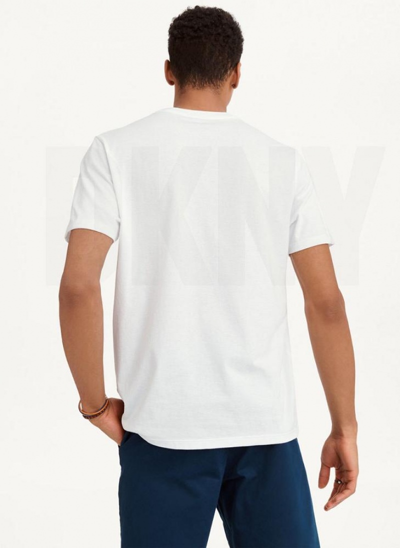 White DKNY Reverse Men's T Shirts | USA-D0712