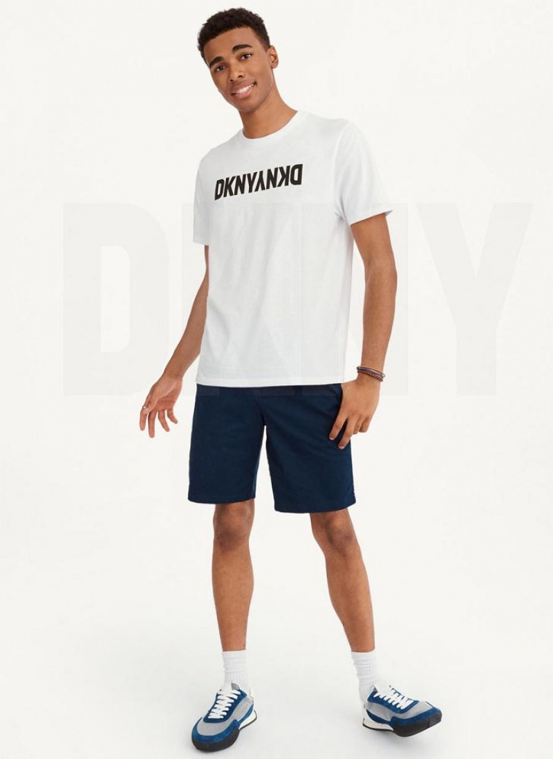 White DKNY Reverse Men's T Shirts | USA-D0712