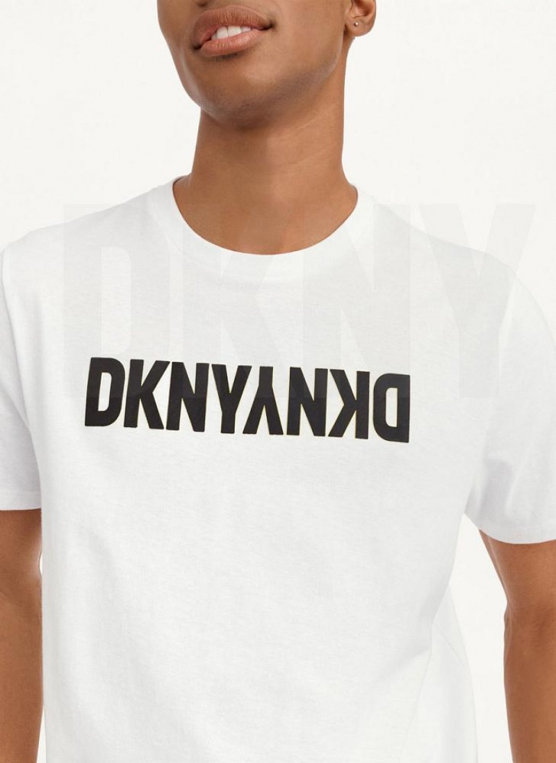 White DKNY Reverse Men's T Shirts | USA-D0712