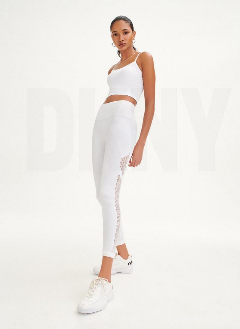 White DKNY Rib Knit High Waisted Seamless Women's Leggings | USA-D0719