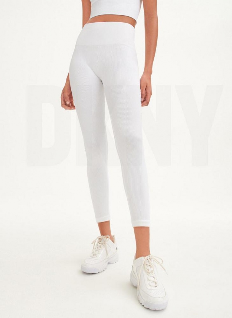 White DKNY Rib Knit High Waisted Seamless Women's Leggings | USA-D0719