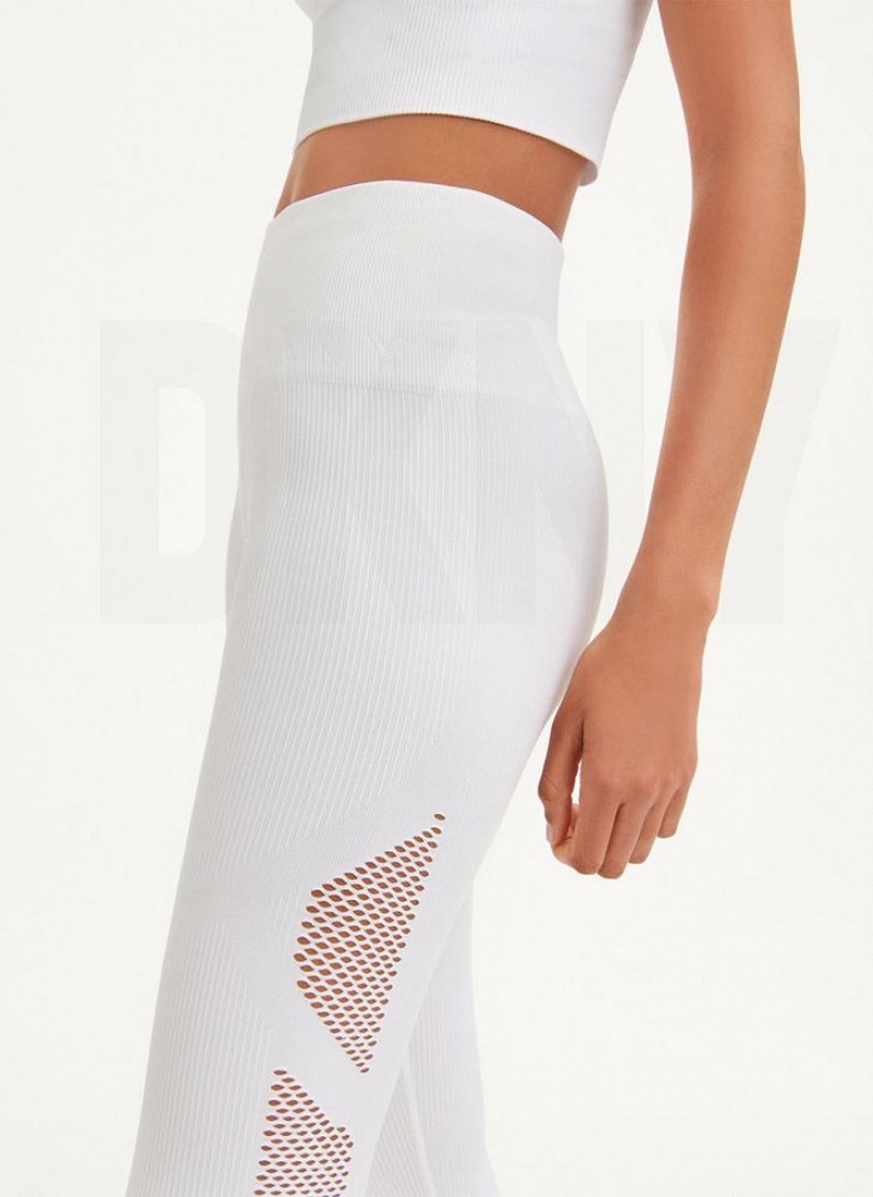 White DKNY Rib Knit High Waisted Seamless Women's Leggings | USA-D0719