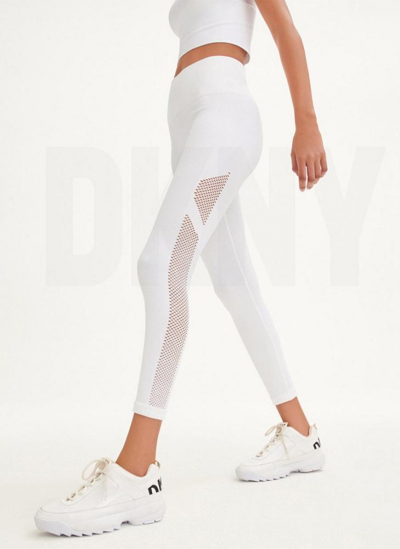 White DKNY Rib Knit High Waisted Seamless Women's Leggings | USA-D0719