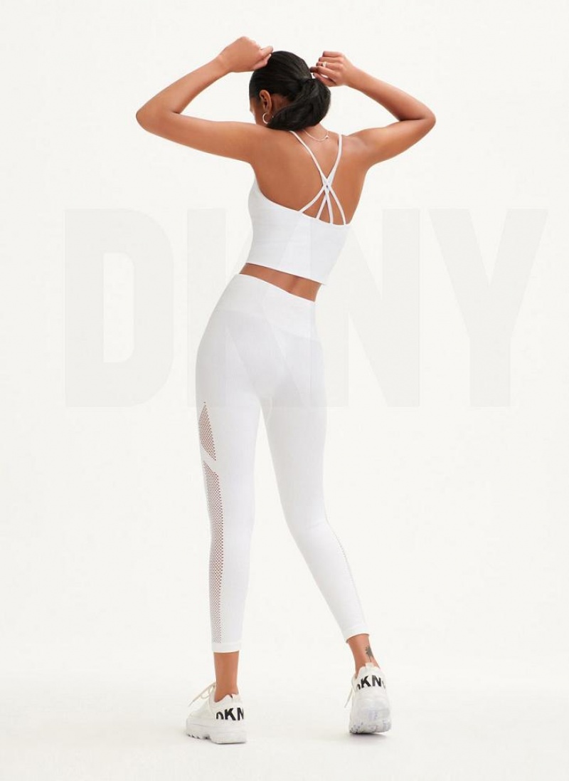 White DKNY Rib Knit Seamless Crop Women's Tank Tops | USA-D0651