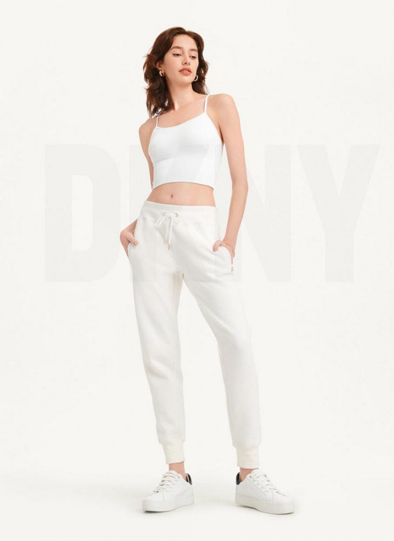 White DKNY Rib Knit Seamless Crop Women's Tank Tops | USA-D0651