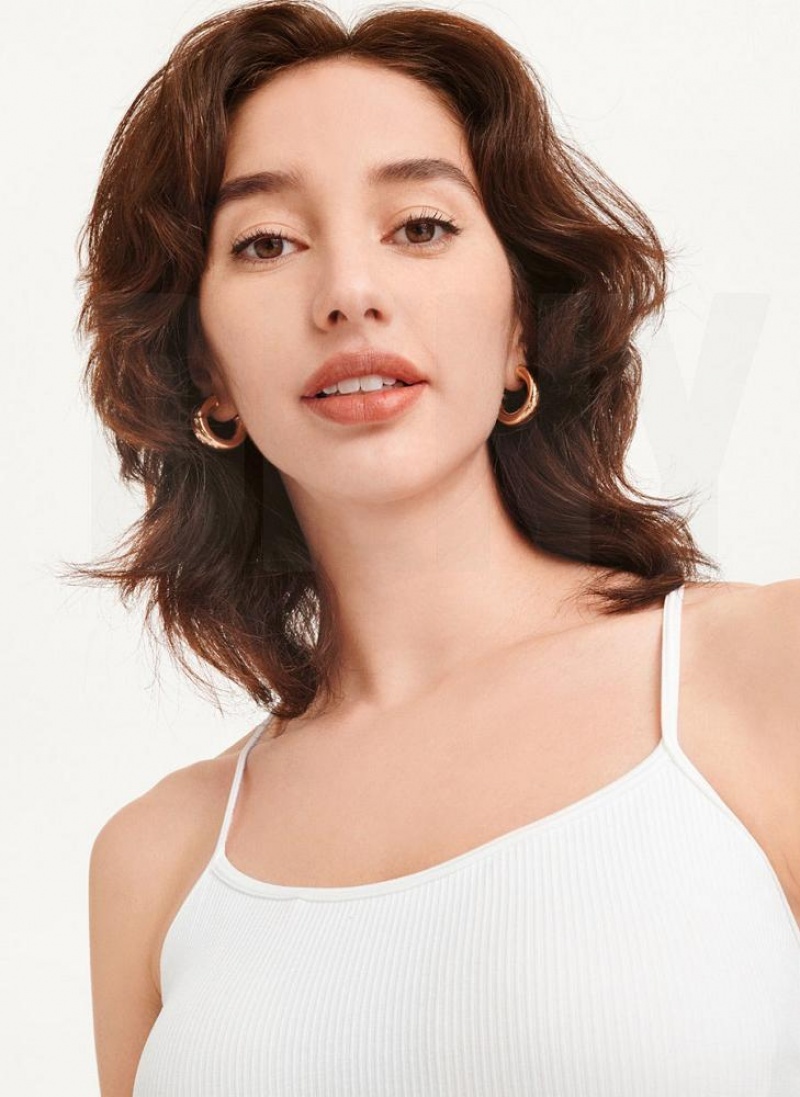 White DKNY Rib Knit Seamless Crop Women's Tank Tops | USA-D0651