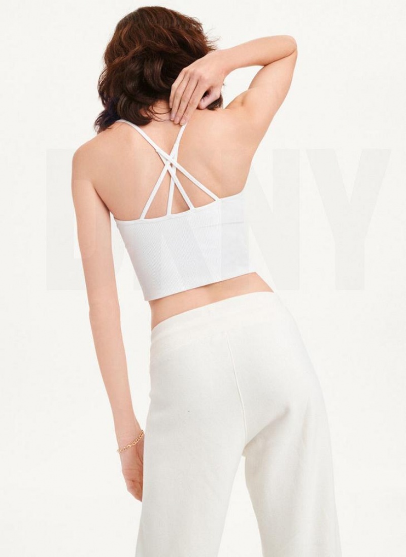 White DKNY Rib Knit Seamless Crop Women's Tank Tops | USA-D0651