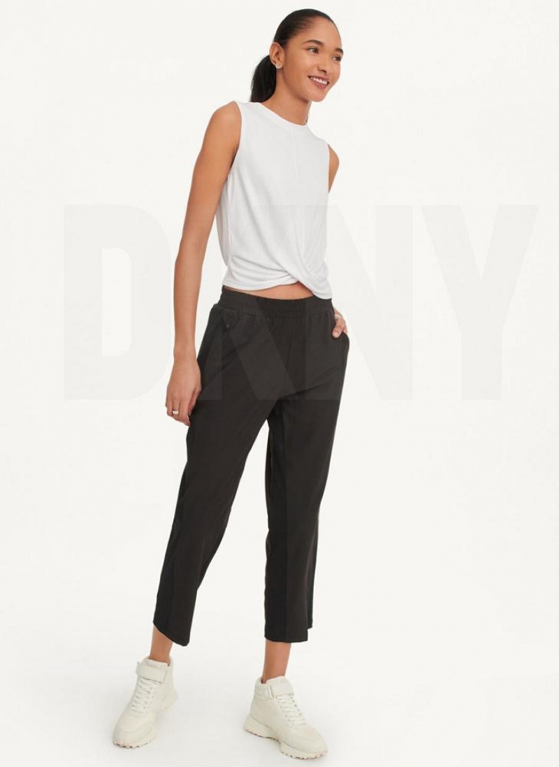 White DKNY Rib Twist Front Women's Tank Tops | USA-D0845